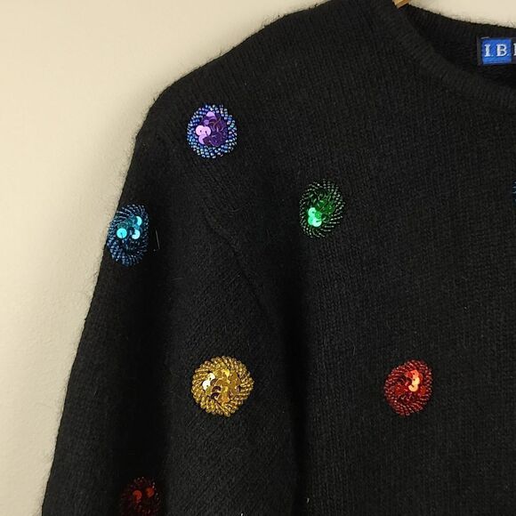 IB Diffusion Petites Black Sequin Silk Angora Lambswool Sweater Vintage 1990 - Picture 3 of 9
